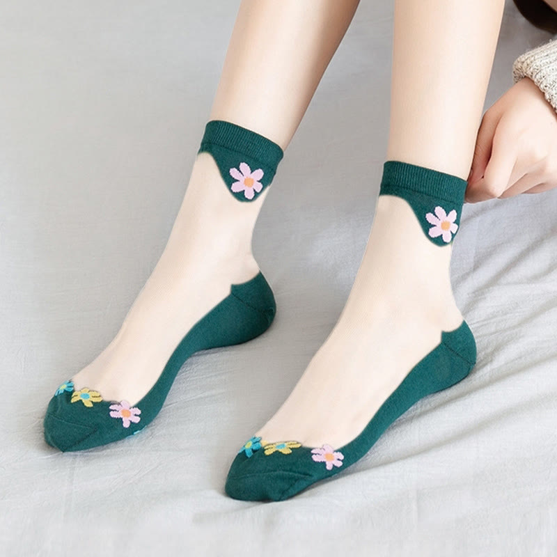 Flower Ice Silk Quarter Socks(9 Pairs)