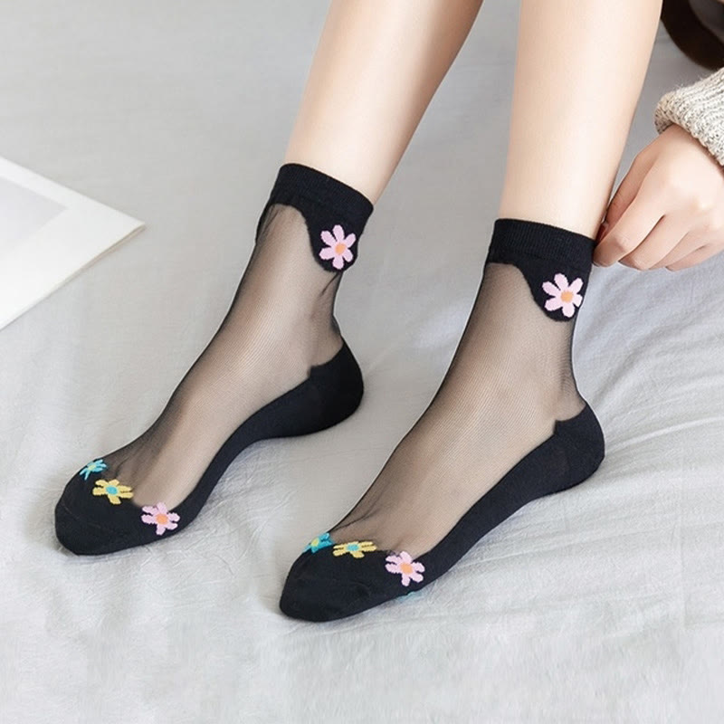 Flower Ice Silk Quarter Socks(9 Pairs)