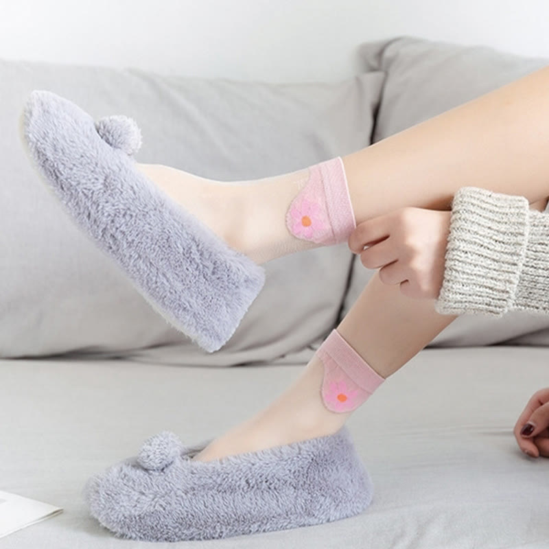 Flower Ice Silk Quarter Socks(9 Pairs)
