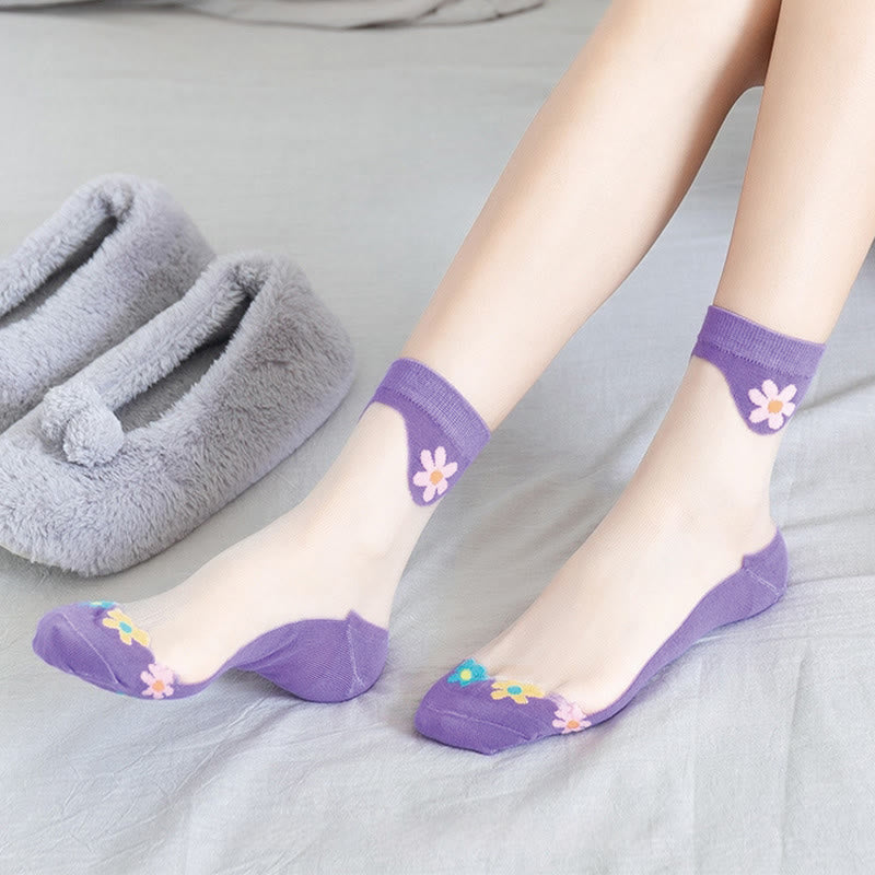 Flower Ice Silk Quarter Socks(9 Pairs)