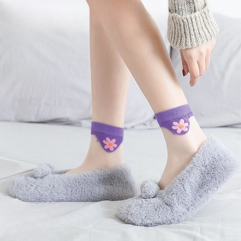 Flower Ice Silk Quarter Socks(9 Pairs)
