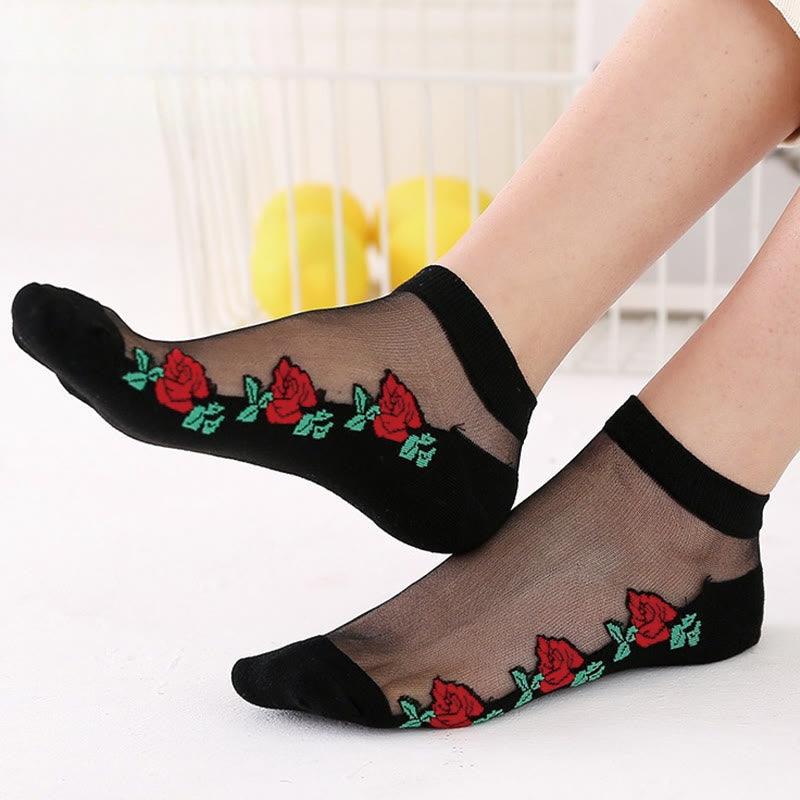 Breathable Red Rose Ankle Socks(5 Pairs)
