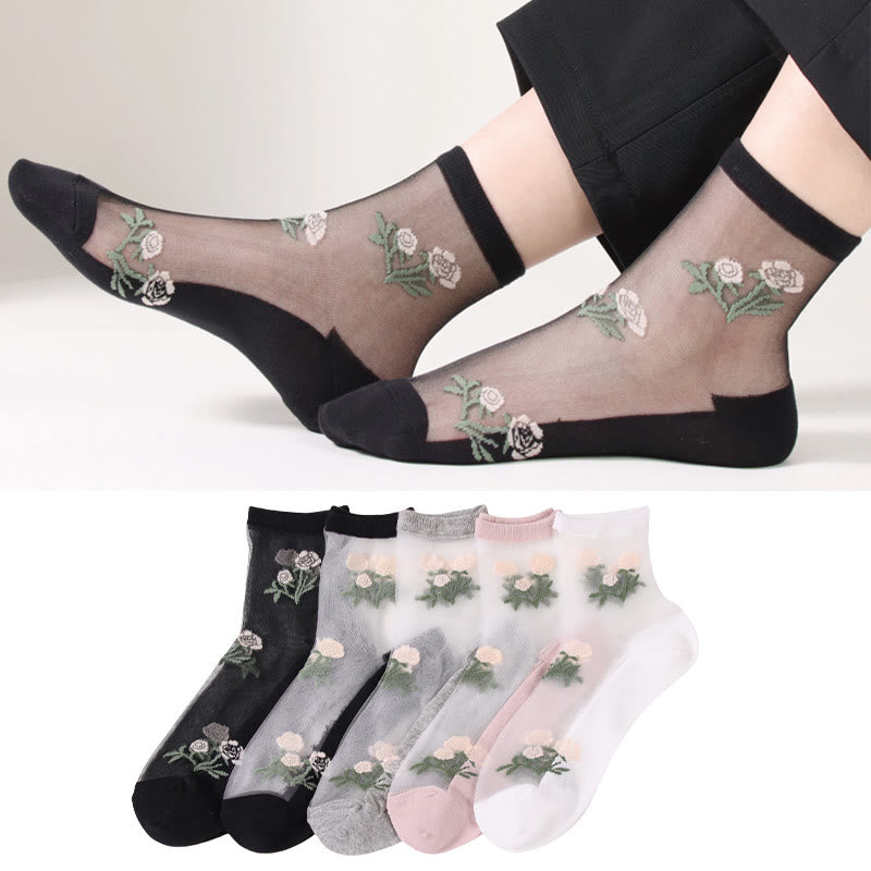 Elegant Flowers Quarter Socks(5 Pairs)