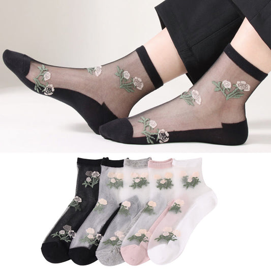 Elegant Flowers Quarter Socks(5 Pairs)