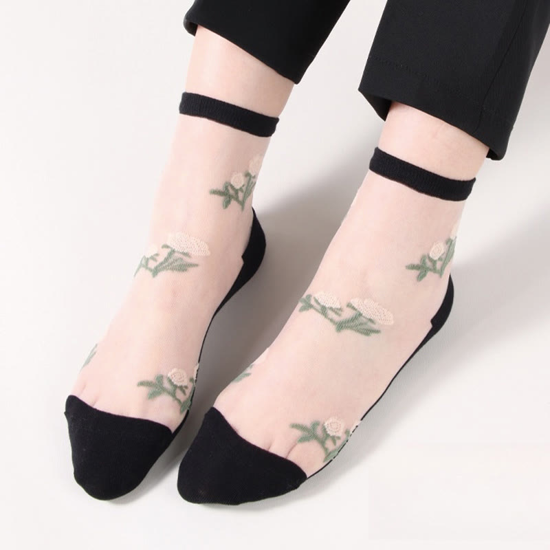 Elegant Flowers Quarter Socks(5 Pairs)