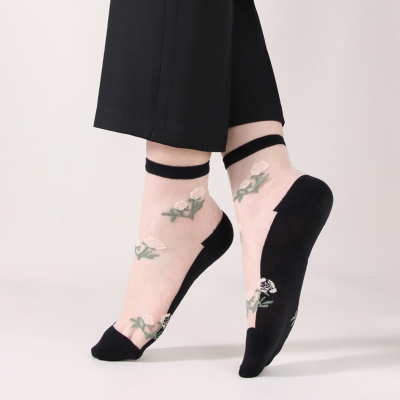 Elegant Flowers Quarter Socks(5 Pairs)