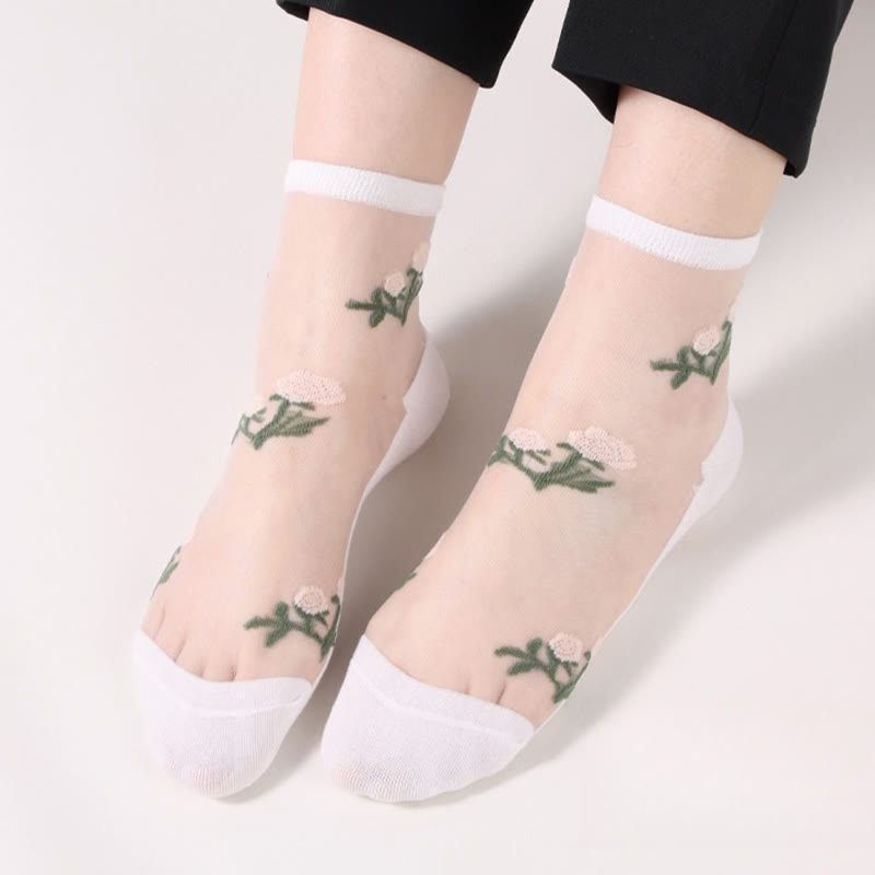 Elegant Flowers Quarter Socks(5 Pairs)
