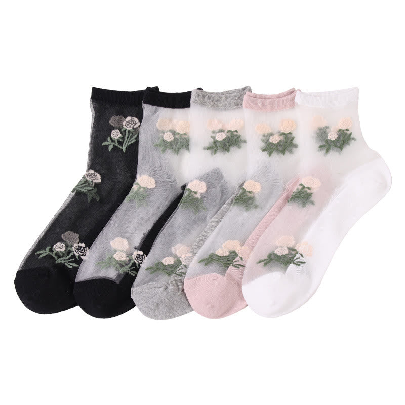 Elegant Flowers Quarter Socks(5 Pairs)