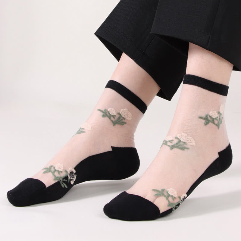 Elegant Flowers Quarter Socks(5 Pairs)