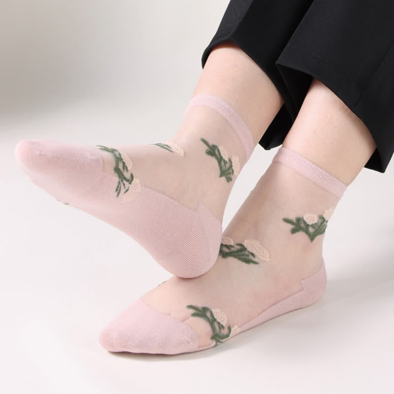 Elegant Flowers Quarter Socks(5 Pairs)