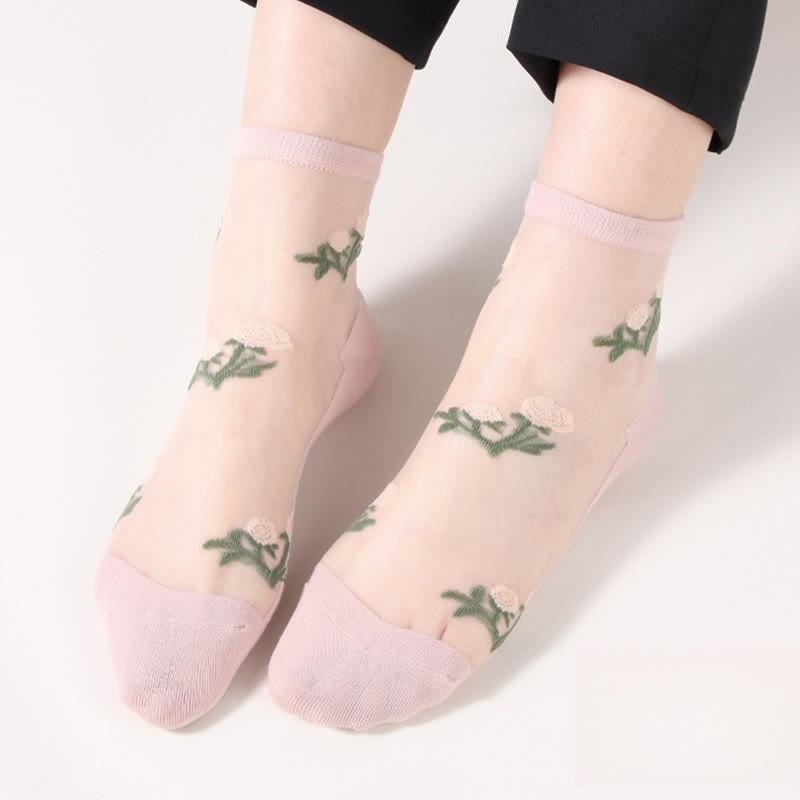 Elegant Flowers Quarter Socks(5 Pairs)