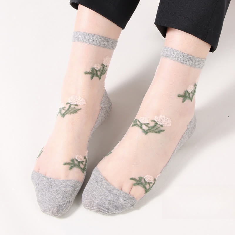 Elegant Flowers Quarter Socks(5 Pairs)