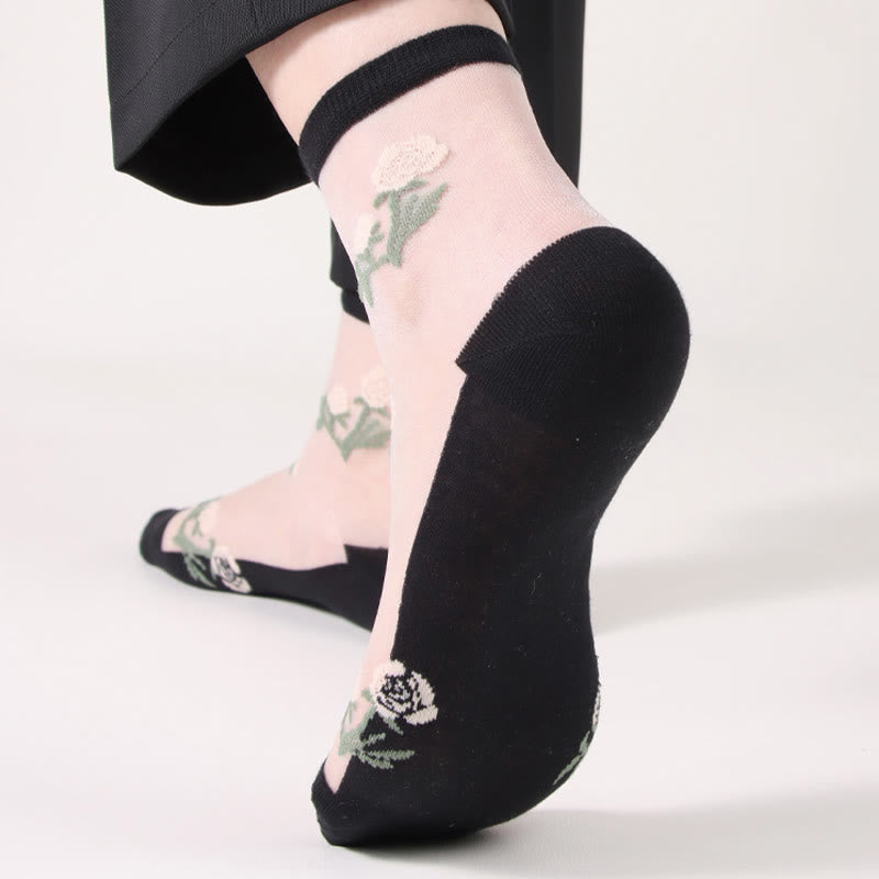 Elegant Flowers Quarter Socks(5 Pairs)