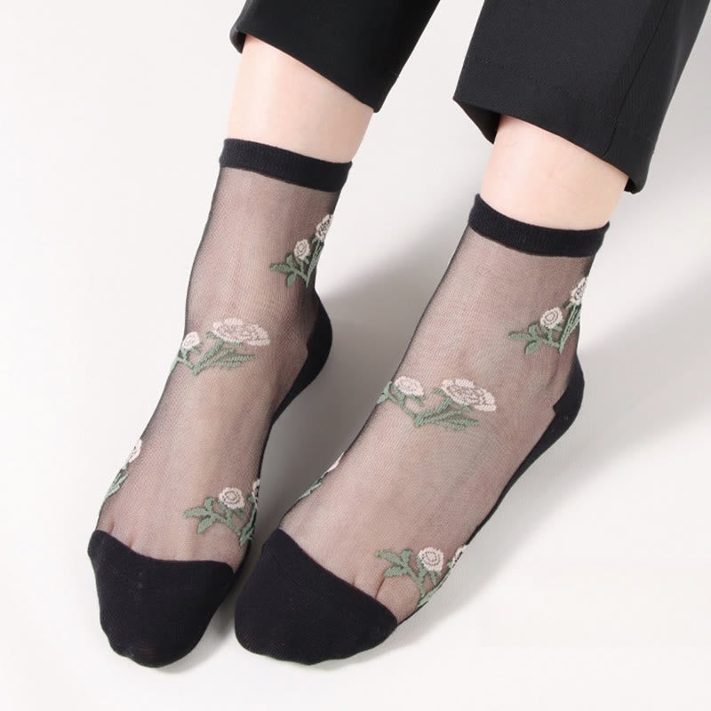 Elegant Flowers Quarter Socks(5 Pairs)