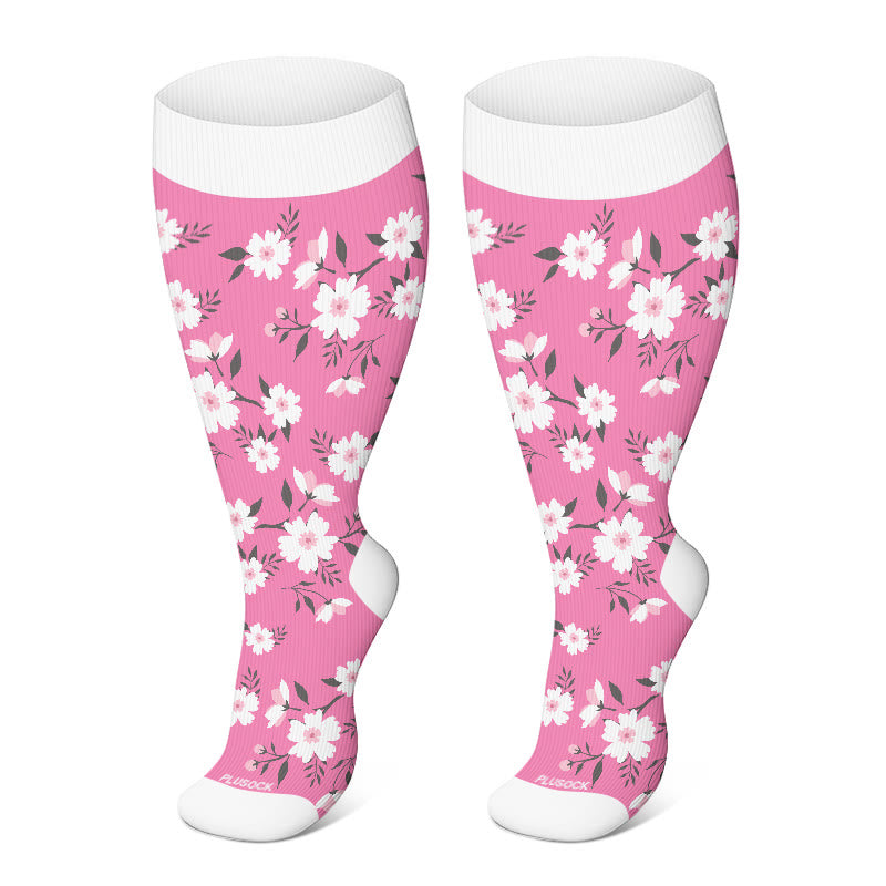 2XL-4XL Plus Size Harmonious Flowers Compression Socks - Pink - 4XL - image 2