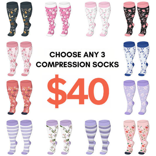 Plusock 2XL-4XL Plus Size Harmonious Flowers Compression Socks - image 0