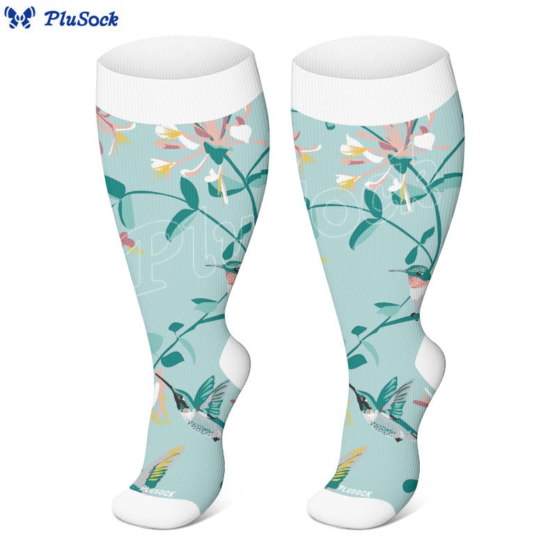 Plusock Plus Size Breezy Flower Bird Compression Socks - image 1