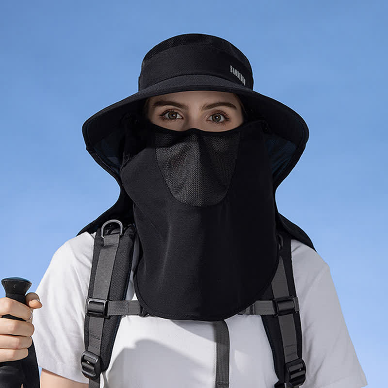 Sun Protection Bucket Hat with Attached Face Scarf