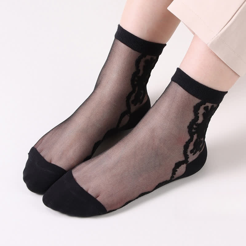 Plus Size Floral Sheer Cotton Ankle Socks(8 Pairs)