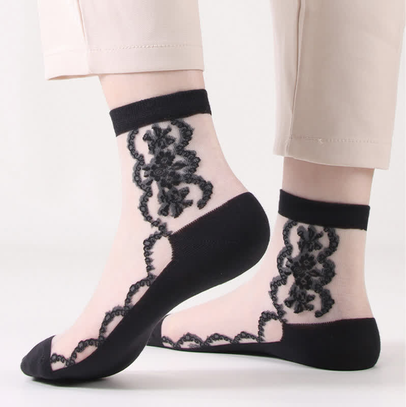 Plus Size Floral Sheer Cotton Ankle Socks(8 Pairs)