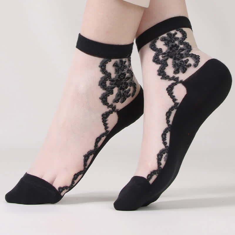 Plus Size Floral Sheer Cotton Ankle Socks(8 Pairs)