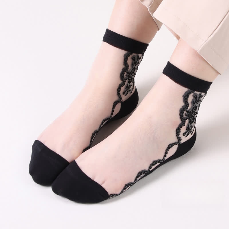Plus Size Floral Sheer Cotton Ankle Socks(8 Pairs)