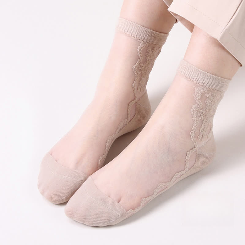 Plus Size Floral Sheer Cotton Ankle Socks(8 Pairs)