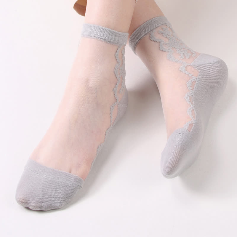 Plus Size Floral Sheer Cotton Ankle Socks(8 Pairs)
