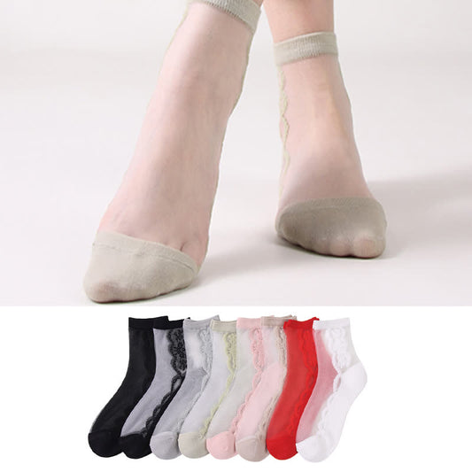 Plusock Plus Size Floral Sheer Cotton Ankle Socks(8 Pairs)