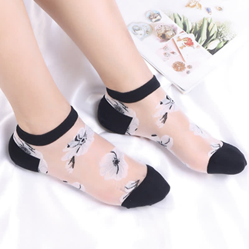 Lightweight Floral Breathable Sheer Ankle Socks(5 Pairs)