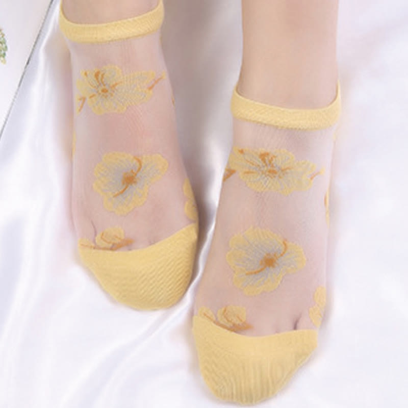 Lightweight Floral Breathable Sheer Ankle Socks(5 Pairs)