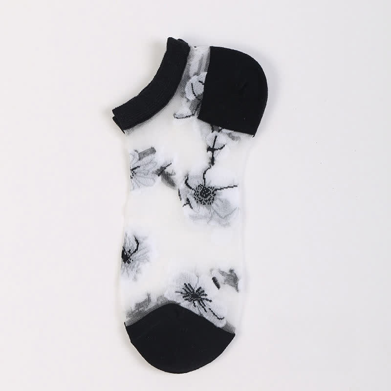 Lightweight Floral Breathable Sheer Ankle Socks(5 Pairs)