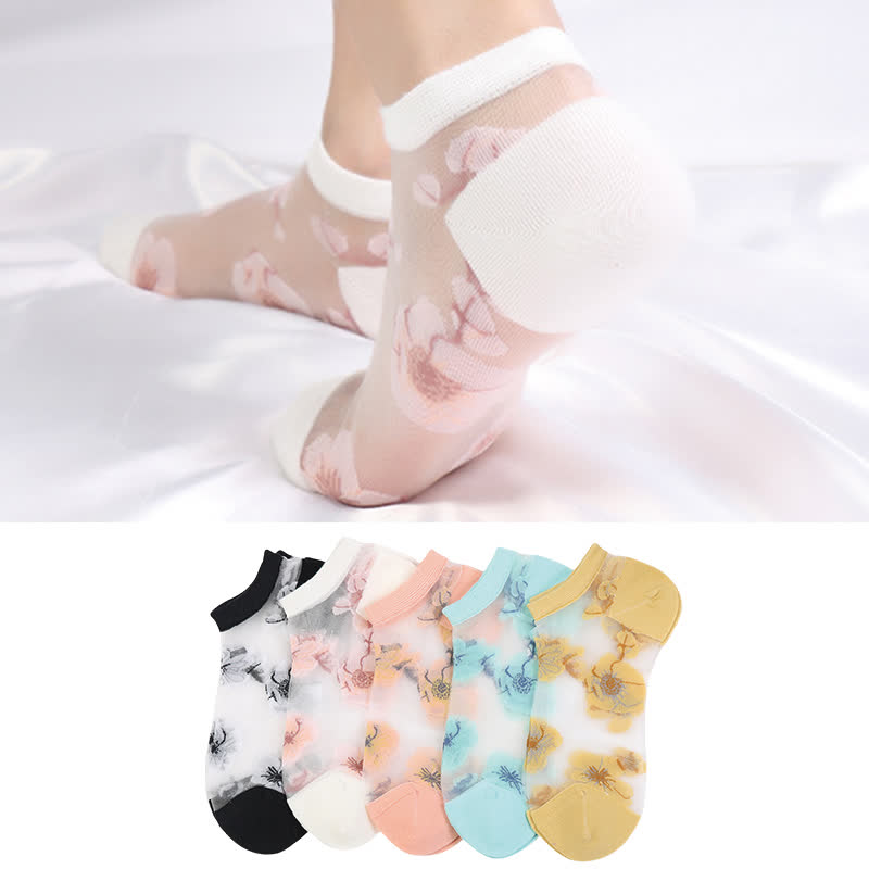 Lightweight Floral Breathable Sheer Ankle Socks(5 Pairs)