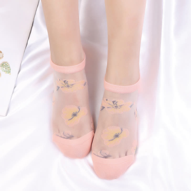 Lightweight Floral Breathable Sheer Ankle Socks(5 Pairs)