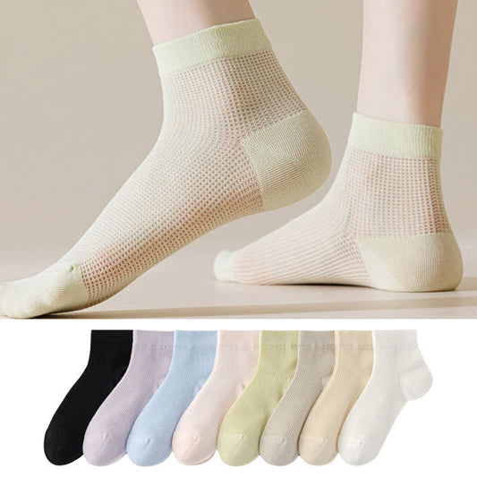 Plusock Lightweight Mesh Breathable Solid-Color Ankle Socks(8 Pairs)