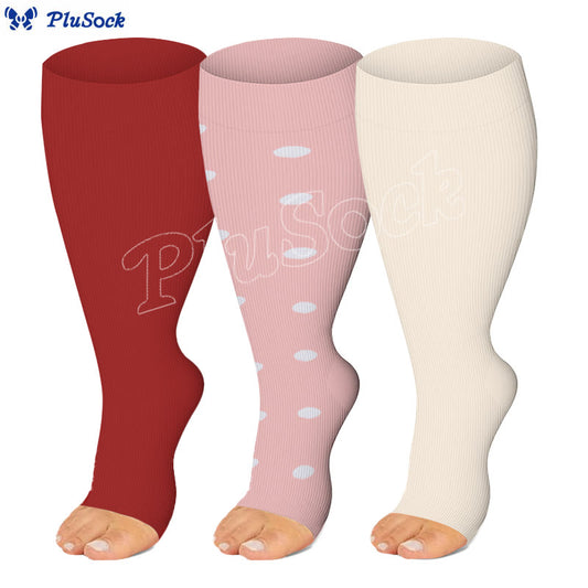 Plusock Plus Size Polka Dots Open Toe Compression Socks(3 Pairs)
