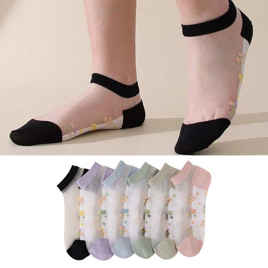 Plusock Seamless Breathable Floral Sheer Socks(5 Pairs)