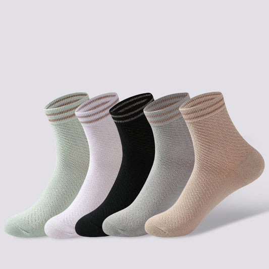Plusock Mesh Breathable Striped Cotton Socks(5 Pairs)