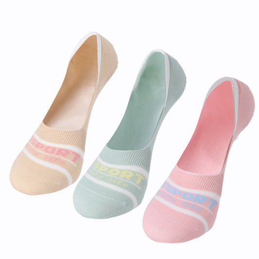 Plusock Cotton Striped Sweat Absorbent Non-slip Invisible Socks(6 Pairs)
