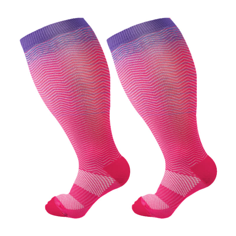 Plusock Plus Size Line Gradient Compression Socks - Pink - 4XL - image 11