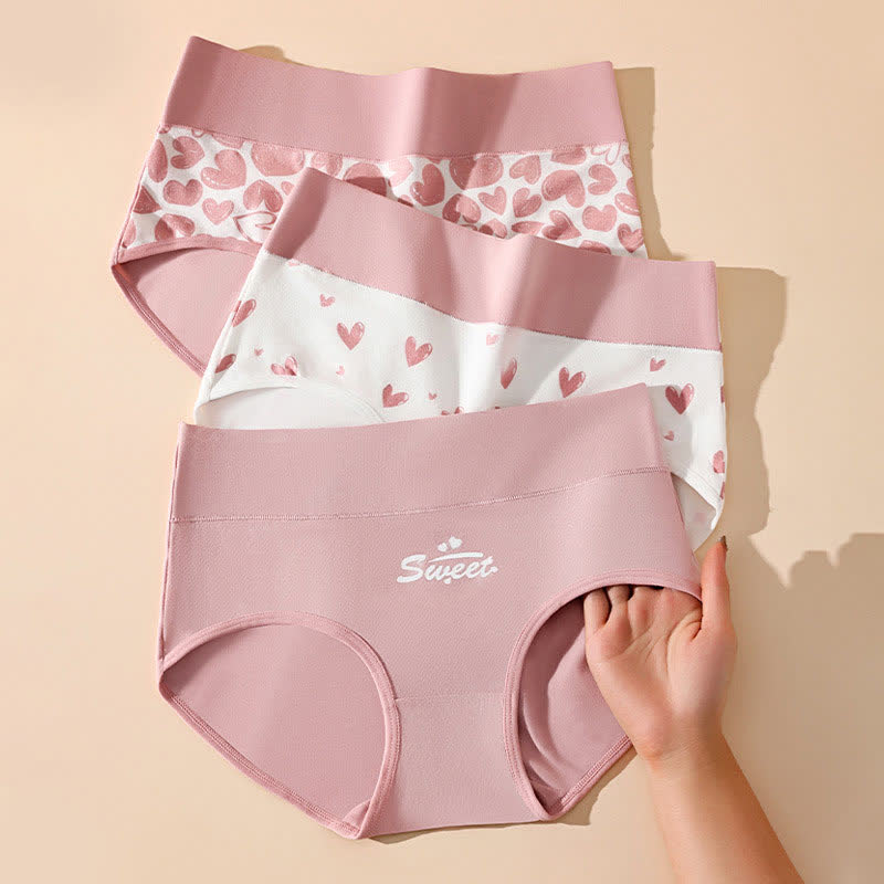 Love Print High Waist Cotton Brief(3 Packs)