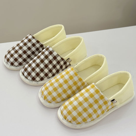 Plusock Plaid Print Non-Slip Canvas Home Slippers