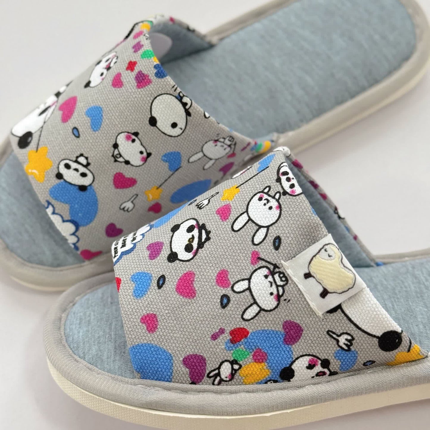 Cartoon Print Canvas Open-Toe Home Slippers