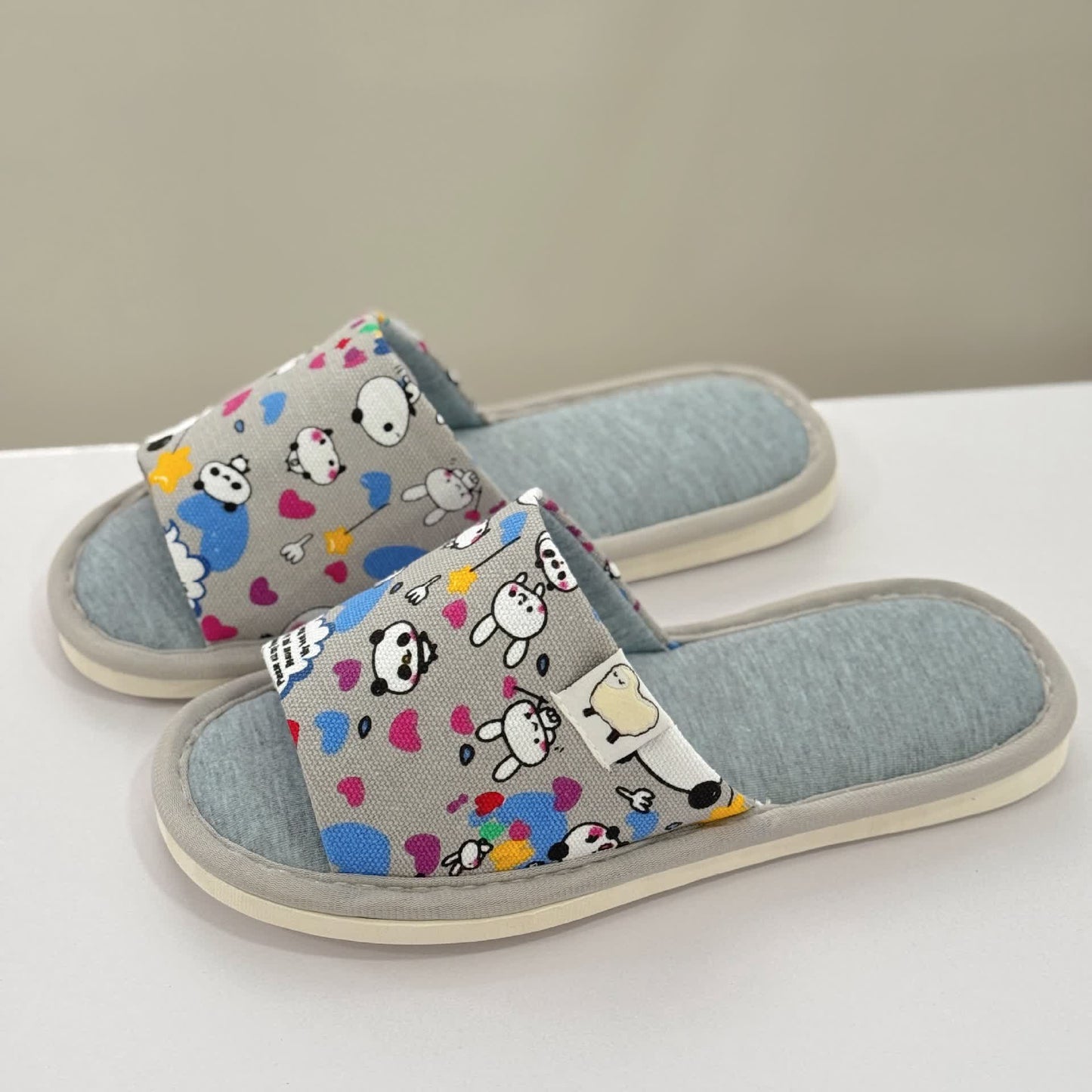 Cartoon Print Canvas Open-Toe Home Slippers