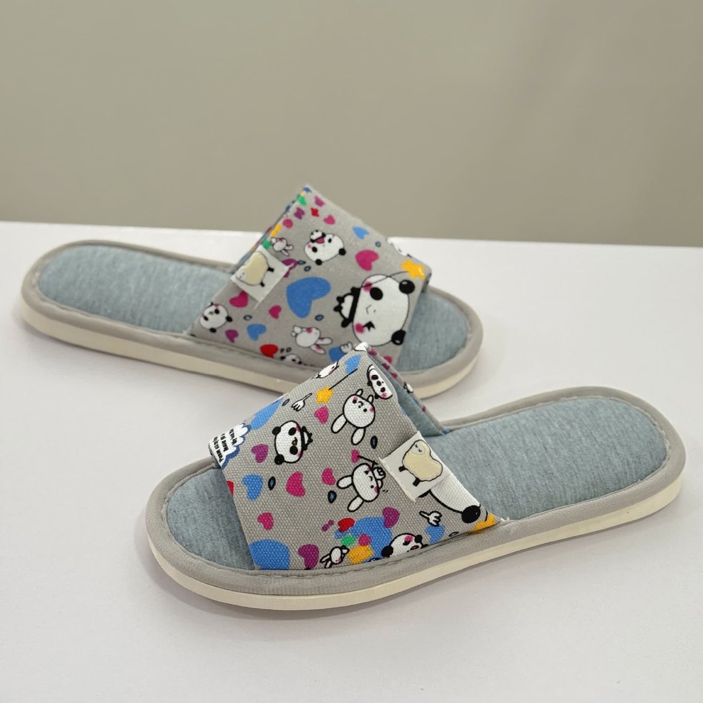 Cartoon Print Canvas Open-Toe Home Slippers