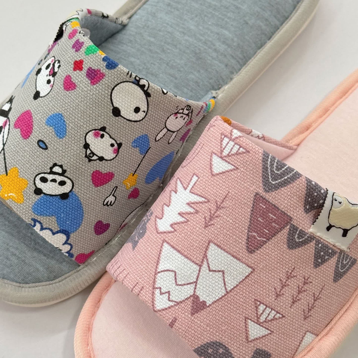 Cartoon Print Canvas Open-Toe Home Slippers