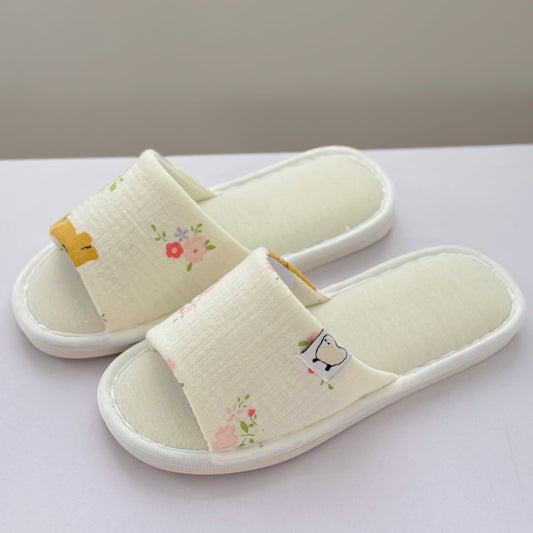 Plusock Elegant Floral Canvas Open-Toe Home Slippers