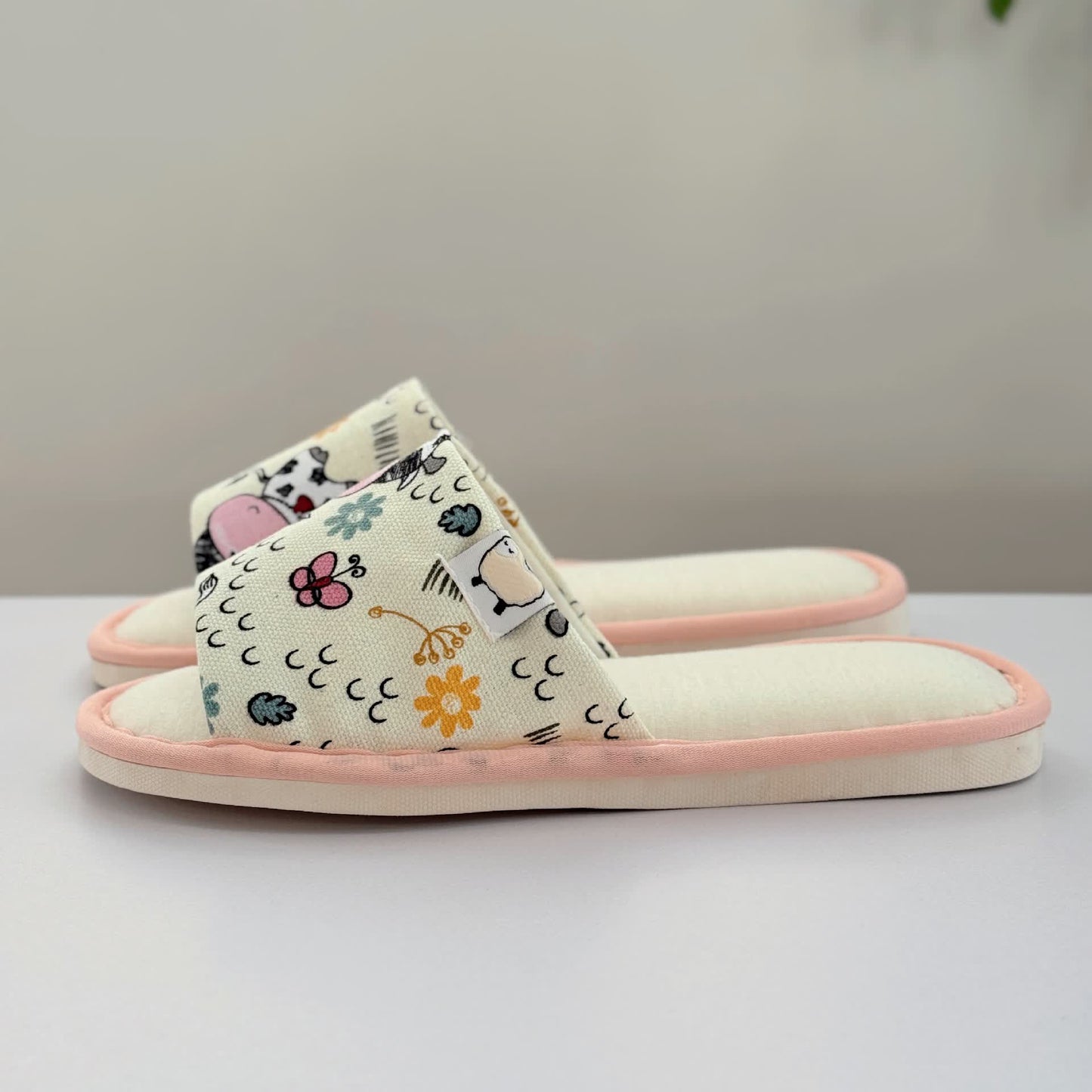 Cute Animal Print Canvas Open-Toe Home Slippers