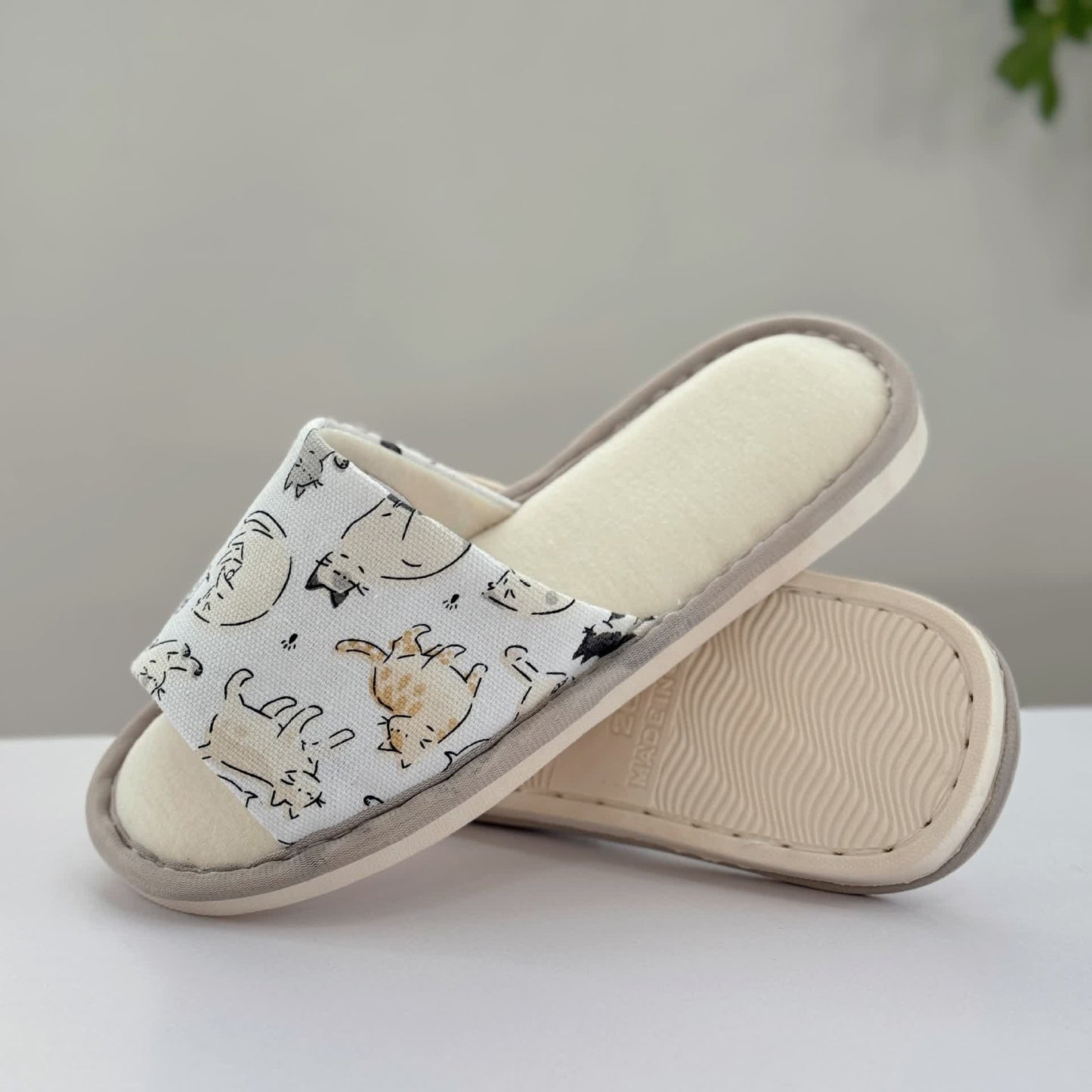 Cute Animal Print Canvas Open-Toe Home Slippers