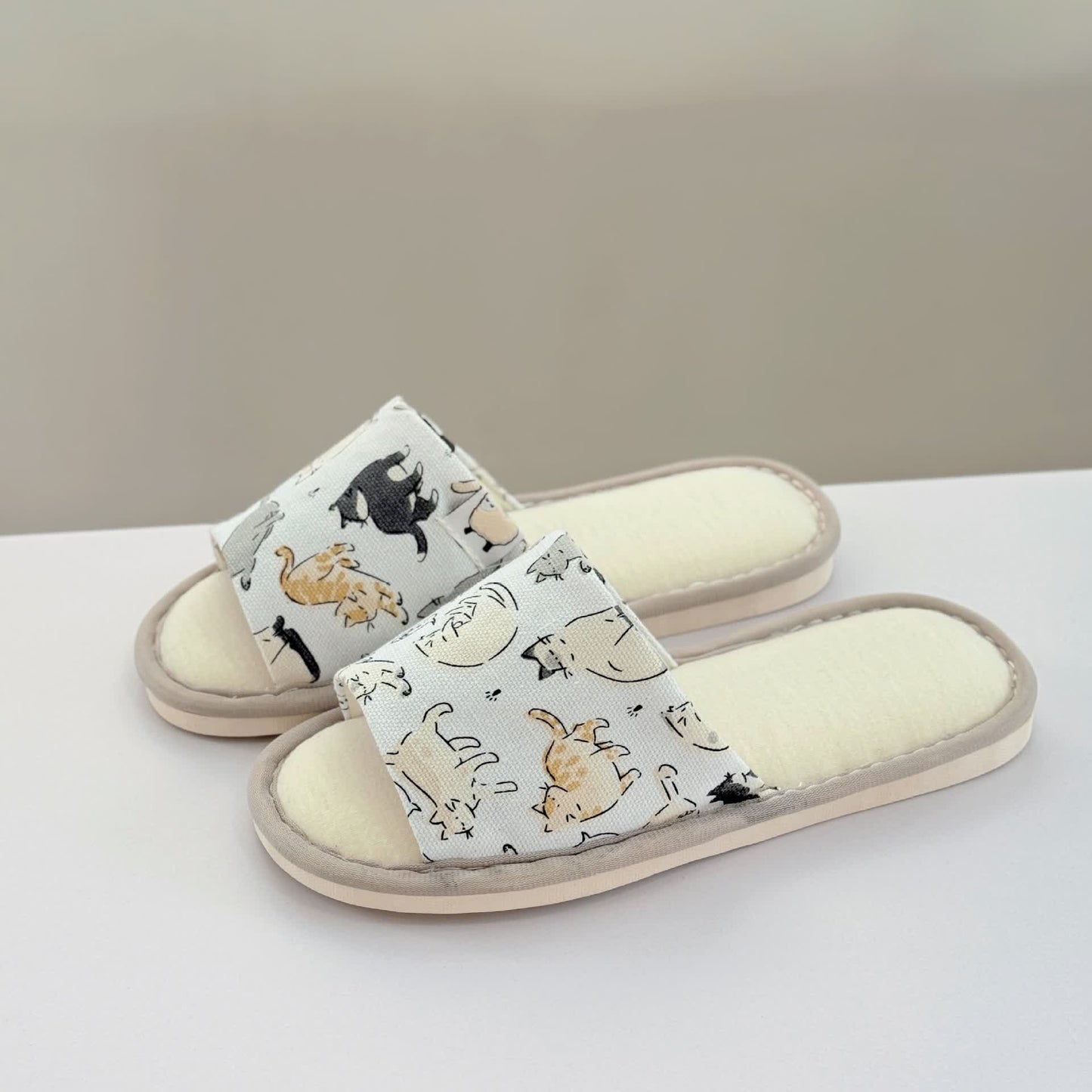 Cute Animal Print Canvas Open-Toe Home Slippers